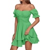 image:imageLYANER Womens Off Shoulder Casual Dress  Summer Tie Back Wrap Layer Ruffle A Line Short Sleeve Party Elegant Mini DressesGrass Green