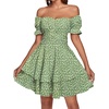 image:imageLYANER Womens Off Shoulder Casual Dress  Summer Tie Back Wrap Layer Ruffle A Line Short Sleeve Party Elegant Mini DressesGrass Green Print