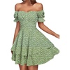 image:imageLYANER Womens Off Shoulder Casual Dress  Summer Tie Back Wrap Layer Ruffle A Line Short Sleeve Party Elegant Mini DressesGrass Green Print
