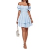 image:imageLYANER Womens Off Shoulder Casual Dress  Summer Tie Back Wrap Layer Ruffle A Line Short Sleeve Party Elegant Mini DressesLight Blue