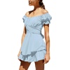 image:imageLYANER Womens Off Shoulder Casual Dress  Summer Tie Back Wrap Layer Ruffle A Line Short Sleeve Party Elegant Mini DressesLight Blue