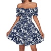 image:imageLYANER Womens Off Shoulder Casual Dress  Summer Tie Back Wrap Layer Ruffle A Line Short Sleeve Party Elegant Mini DressesNavy Blue Floral Print