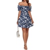 image:imageLYANER Womens Off Shoulder Casual Dress  Summer Tie Back Wrap Layer Ruffle A Line Short Sleeve Party Elegant Mini DressesNavy Blue Floral Print