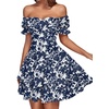 image:imageLYANER Womens Off Shoulder Casual Dress  Summer Tie Back Wrap Layer Ruffle A Line Short Sleeve Party Elegant Mini DressesNavy Blue Floral Print