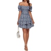 image:imageLYANER Womens Off Shoulder Casual Dress  Summer Tie Back Wrap Layer Ruffle A Line Short Sleeve Party Elegant Mini DressesNavy Blue Print