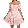 image:imageLYANER Womens Off Shoulder Casual Dress  Summer Tie Back Wrap Layer Ruffle A Line Short Sleeve Party Elegant Mini DressesPink Floral Print