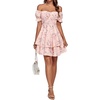 image:imageLYANER Womens Off Shoulder Casual Dress  Summer Tie Back Wrap Layer Ruffle A Line Short Sleeve Party Elegant Mini DressesPink Floral Print