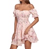 image:imageLYANER Womens Off Shoulder Casual Dress  Summer Tie Back Wrap Layer Ruffle A Line Short Sleeve Party Elegant Mini DressesPink Floral Print