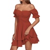 image:imageLYANER Womens Off Shoulder Casual Dress  Summer Tie Back Wrap Layer Ruffle A Line Short Sleeve Party Elegant Mini DressesPlain Caramel