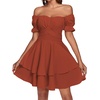 image:imageLYANER Womens Off Shoulder Casual Dress  Summer Tie Back Wrap Layer Ruffle A Line Short Sleeve Party Elegant Mini DressesPlain Caramel
