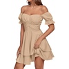image:imageLYANER Womens Off Shoulder Casual Dress  Summer Tie Back Wrap Layer Ruffle A Line Short Sleeve Party Elegant Mini DressesPlain Khaki