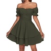 image:imageLYANER Womens Off Shoulder Casual Dress  Summer Tie Back Wrap Layer Ruffle A Line Short Sleeve Party Elegant Mini DressesPure Army Green