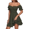 image:imageLYANER Womens Off Shoulder Casual Dress  Summer Tie Back Wrap Layer Ruffle A Line Short Sleeve Party Elegant Mini DressesPure Army Green
