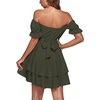 image:imageLYANER Womens Off Shoulder Casual Dress  Summer Tie Back Wrap Layer Ruffle A Line Short Sleeve Party Elegant Mini DressesPure Army Green