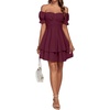 image:imageLYANER Womens Off Shoulder Casual Dress  Summer Tie Back Wrap Layer Ruffle A Line Short Sleeve Party Elegant Mini DressesPure Dark Red