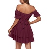 image:imageLYANER Womens Off Shoulder Casual Dress  Summer Tie Back Wrap Layer Ruffle A Line Short Sleeve Party Elegant Mini DressesPure Dark Red
