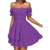 image:imageLYANER Womens Off Shoulder Casual Dress  Summer Tie Back Wrap Layer Ruffle A Line Short Sleeve Party Elegant Mini DressesPurple