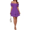 image:imageLYANER Womens Off Shoulder Casual Dress  Summer Tie Back Wrap Layer Ruffle A Line Short Sleeve Party Elegant Mini DressesPurple