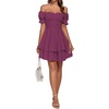 image:imageLYANER Womens Off Shoulder Casual Dress  Summer Tie Back Wrap Layer Ruffle A Line Short Sleeve Party Elegant Mini DressesPurplish Red