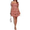 image:imageLYANER Womens Off Shoulder Casual Dress  Summer Tie Back Wrap Layer Ruffle A Line Short Sleeve Party Elegant Mini DressesRed Floral Print