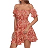 image:imageLYANER Womens Off Shoulder Casual Dress  Summer Tie Back Wrap Layer Ruffle A Line Short Sleeve Party Elegant Mini DressesRed Floral Print