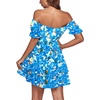 image:imageLYANER Womens Off Shoulder Casual Dress  Summer Tie Back Wrap Layer Ruffle A Line Short Sleeve Party Elegant Mini DressesRoyal Blue Floral Print