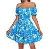 image:imageLYANER Womens Off Shoulder Casual Dress  Summer Tie Back Wrap Layer Ruffle A Line Short Sleeve Party Elegant Mini DressesRoyal Blue Floral Print