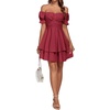image:imageLYANER Womens Off Shoulder Casual Dress  Summer Tie Back Wrap Layer Ruffle A Line Short Sleeve Party Elegant Mini DressesRust Red
