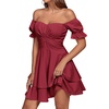 image:imageLYANER Womens Off Shoulder Casual Dress  Summer Tie Back Wrap Layer Ruffle A Line Short Sleeve Party Elegant Mini DressesRust Red