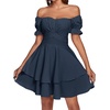 image:imageLYANER Womens Off Shoulder Casual Dress  Summer Tie Back Wrap Layer Ruffle A Line Short Sleeve Party Elegant Mini DressesSoild Navy Blue