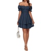 image:imageLYANER Womens Off Shoulder Casual Dress  Summer Tie Back Wrap Layer Ruffle A Line Short Sleeve Party Elegant Mini DressesSoild Navy Blue