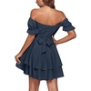 image:imageLYANER Womens Off Shoulder Casual Dress  Summer Tie Back Wrap Layer Ruffle A Line Short Sleeve Party Elegant Mini DressesSoild Navy Blue