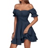 image:imageLYANER Womens Off Shoulder Casual Dress  Summer Tie Back Wrap Layer Ruffle A Line Short Sleeve Party Elegant Mini DressesSoild Navy Blue