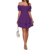 image:imageLYANER Womens Off Shoulder Casual Dress  Summer Tie Back Wrap Layer Ruffle A Line Short Sleeve Party Elegant Mini DressesSolid Dark Purple