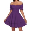 image:imageLYANER Womens Off Shoulder Casual Dress  Summer Tie Back Wrap Layer Ruffle A Line Short Sleeve Party Elegant Mini DressesSolid Dark Purple