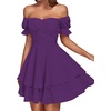 image:imageLYANER Womens Off Shoulder Casual Dress  Summer Tie Back Wrap Layer Ruffle A Line Short Sleeve Party Elegant Mini DressesSolid Dark Purple