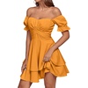 image:imageLYANER Womens Off Shoulder Casual Dress  Summer Tie Back Wrap Layer Ruffle A Line Short Sleeve Party Elegant Mini DressesSolid Deep Yellow