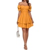image:imageLYANER Womens Off Shoulder Casual Dress  Summer Tie Back Wrap Layer Ruffle A Line Short Sleeve Party Elegant Mini DressesSolid Deep Yellow