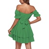 image:imageLYANER Womens Off Shoulder Casual Dress  Summer Tie Back Wrap Layer Ruffle A Line Short Sleeve Party Elegant Mini DressesSolid Grass Green