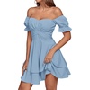 image:imageLYANER Womens Off Shoulder Casual Dress  Summer Tie Back Wrap Layer Ruffle A Line Short Sleeve Party Elegant Mini DressesSolid Light Blue
