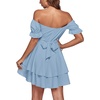 image:imageLYANER Womens Off Shoulder Casual Dress  Summer Tie Back Wrap Layer Ruffle A Line Short Sleeve Party Elegant Mini DressesSolid Light Blue