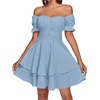 image:imageLYANER Womens Off Shoulder Casual Dress  Summer Tie Back Wrap Layer Ruffle A Line Short Sleeve Party Elegant Mini DressesSolid Light Blue
