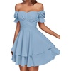 image:imageLYANER Womens Off Shoulder Casual Dress  Summer Tie Back Wrap Layer Ruffle A Line Short Sleeve Party Elegant Mini DressesSolid Light Blue