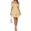image:imageLYANER Womens Off Shoulder Casual Dress  Summer Tie Back Wrap Layer Ruffle A Line Short Sleeve Party Elegant Mini DressesSolid Light Yellow