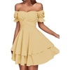 image:imageLYANER Womens Off Shoulder Casual Dress  Summer Tie Back Wrap Layer Ruffle A Line Short Sleeve Party Elegant Mini DressesSolid Light Yellow