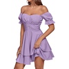 image:imageLYANER Womens Off Shoulder Casual Dress  Summer Tie Back Wrap Layer Ruffle A Line Short Sleeve Party Elegant Mini DressesSolid Lilac