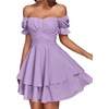 image:imageLYANER Womens Off Shoulder Casual Dress  Summer Tie Back Wrap Layer Ruffle A Line Short Sleeve Party Elegant Mini DressesSolid Lilac