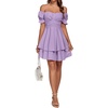 image:imageLYANER Womens Off Shoulder Casual Dress  Summer Tie Back Wrap Layer Ruffle A Line Short Sleeve Party Elegant Mini DressesSolid Lilac