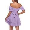 image:imageLYANER Womens Off Shoulder Casual Dress  Summer Tie Back Wrap Layer Ruffle A Line Short Sleeve Party Elegant Mini DressesSolid Lilac