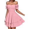 image:imageLYANER Womens Off Shoulder Casual Dress  Summer Tie Back Wrap Layer Ruffle A Line Short Sleeve Party Elegant Mini DressesSolid Pink